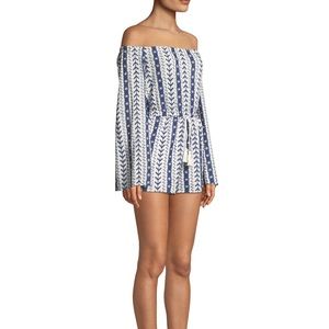 Cupcakes & Cashmere Romper Womens Large Amani Nautical Embroidered White Navy